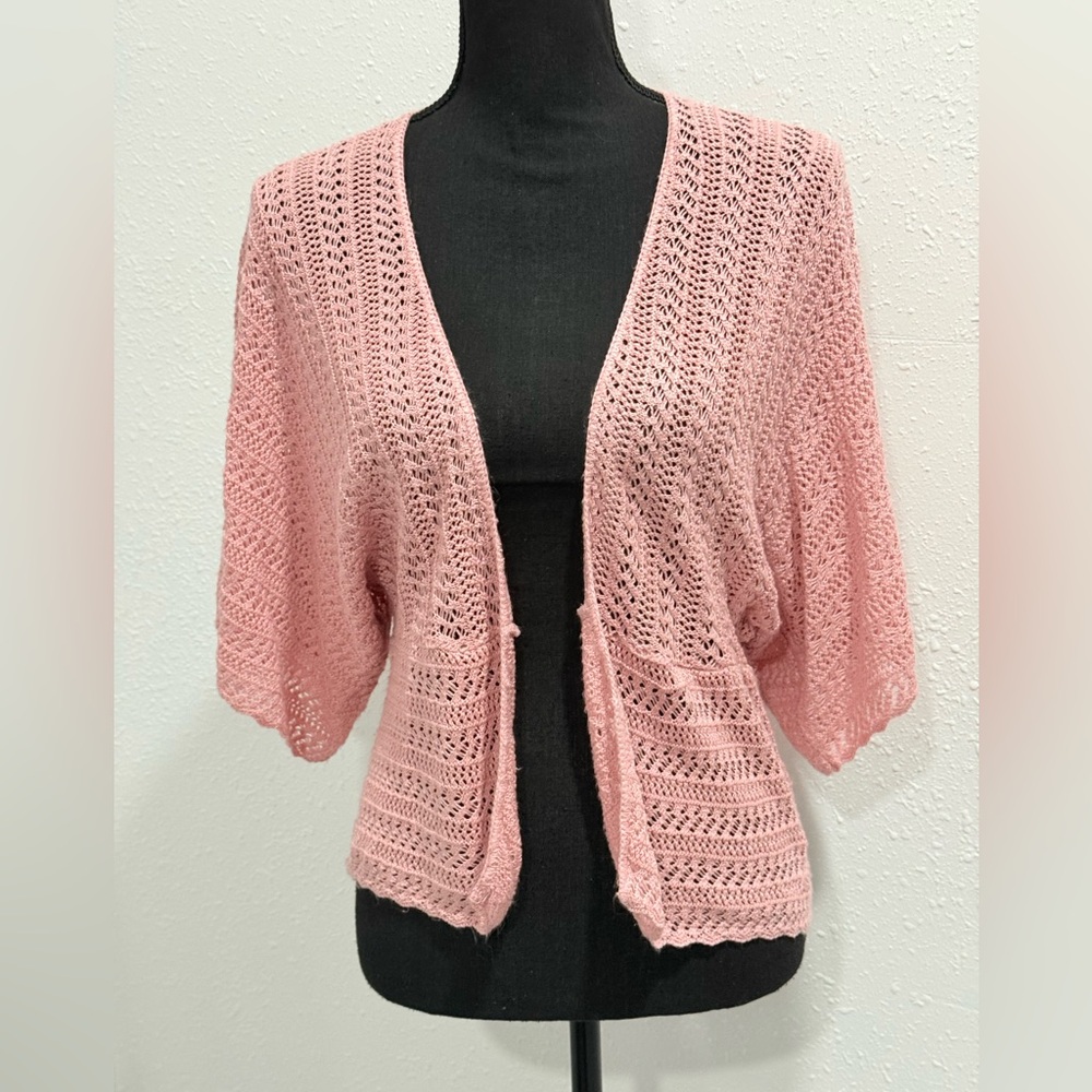 United States 3/4 sleeves Sweaters Pink Crochet Cardigan S